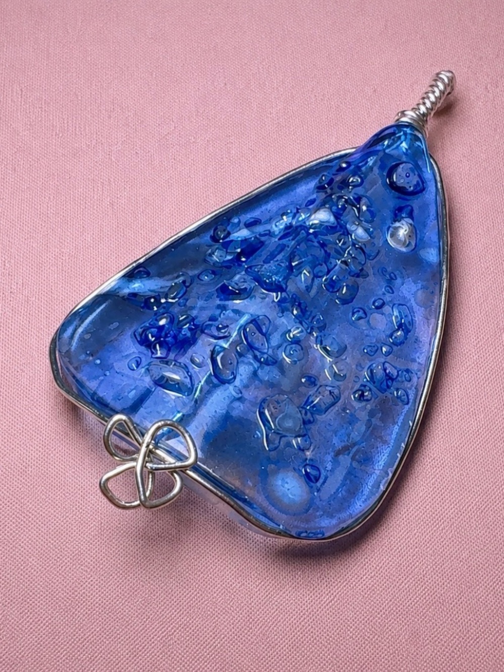 Large Blue Stone Artisan Wire-Wrapped Pendant – Boho Statement Jewelry